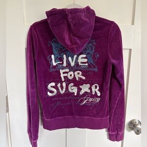 Juicy Couture Purple Velour Hooded Jacket with Metallic Back Graphic Size M